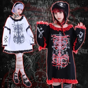 Grunge nu goth fallen angel studded lace hem tunic shift tee w/ choker JJ2472 - Picture 1 of 12