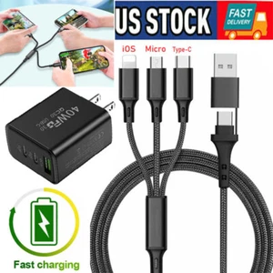 6A Multi Charging Cable 3 in 2 Multiple USB Fast Charger For iPhone Type C Micro - Picture 1 of 14