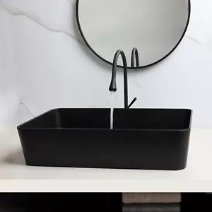 22"Rectangle Artificial Stone Wash Basin Sink Black Bathroom Sink Mixer Faucet - Picture 1 of 8
