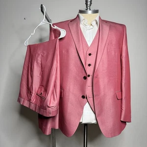 Tuta uomo 3 pezzi 46R 38W rosa tinta unita vestibilità moderna business - Foto 1 di 12