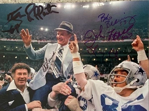 LARRY COLE DD LEWIS BOB BREUNIG FITZGERALD 5 VAQUEROS FIRMADOS SUPER BOWL XII 8X10 - Imagen 1 de 1