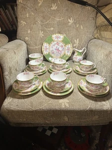Minton Green Cockatrice 21 Piece bone china tea set antique very collectible  - Foto 1 di 3