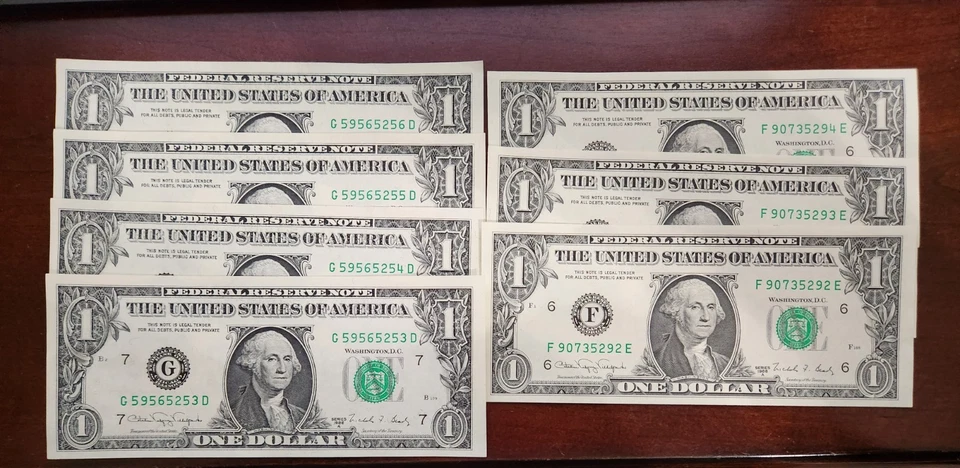 CONSECUTIVE 1988A   $1  FEDERAL RESERVE  *UNC 1 - Group of 4 and 1 Group of 3 - Image 1 of 1