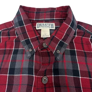 Duluth Trading Co burgunderrot/grau 2 Taschen Flanellhemd Tartan kariert Herren Large - Bild 1 von 9