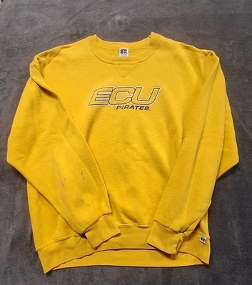 East Carolina Pirates Swestshirt Vintage ECU Football Yellow And Purple - Image 1 of 4