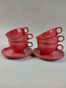 6 Melmac Melamin Kaffee Tee Tassen & 4 Untertassen Rosa Vintage USA MCM - Bild 1 von 6