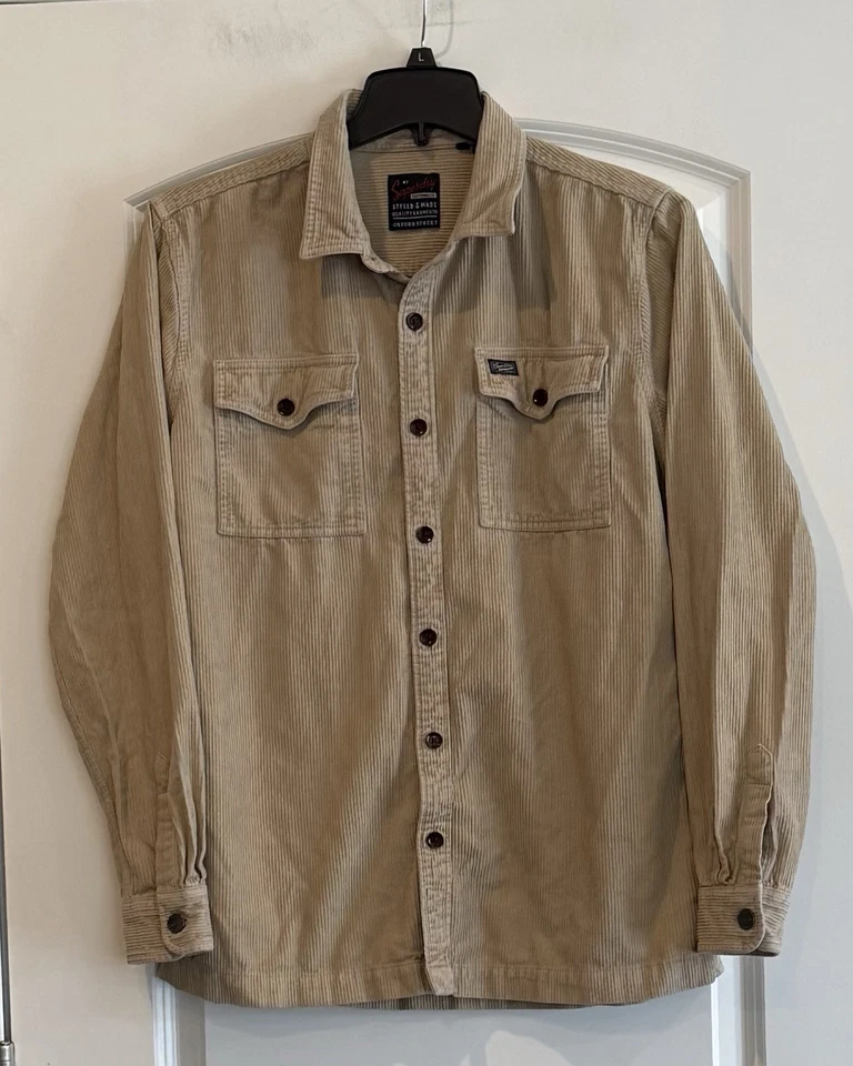 Superdry Mens Shirt Large Tan Cord Corduroy Field Shirt Overshirt Workwear XL - Image 1 of 4