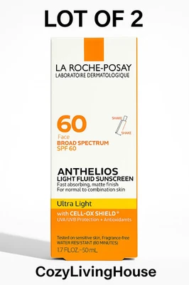 Lote 2 protectores solares ultra ligeros La Roche-Posay Anthelios FPS 60 50 ml 1,7 oz cada uno Foto 1 de 2