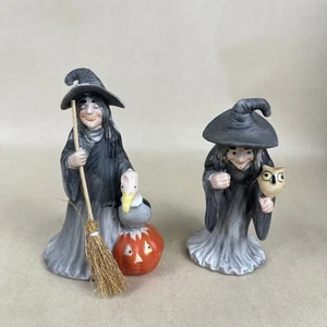 2 VTG 1985 United China And Glass Halloween Ceramic Witches W/Broom Pumpkin, Owl - Picture 1 of 11