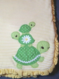 Gymboree Turtle Daisy Yellow Ruffle Stripe Baby Blanket 100% Cotton - Picture 1 of 7