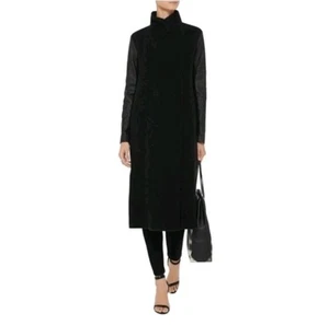 Theory "Tinn" Long Coat Women XS Goat Leather Wool Cashmere Bib Lapel Asymmetric - Picture 1 of 18