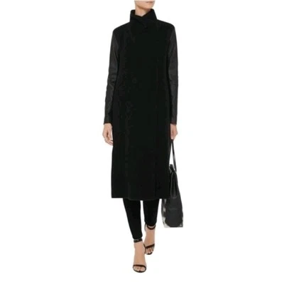Theory "Tinn" Long Coat Women XS Goat Leather Wool Cashmere Bib Lapel Asymmetric - Image 1 of 4