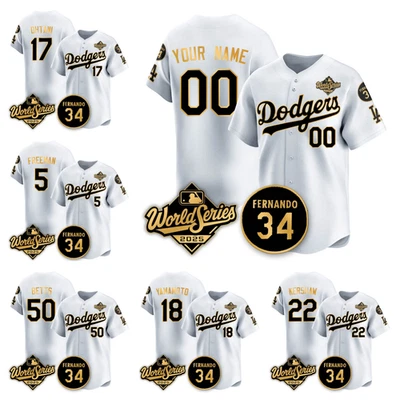 Custom Adult/Youth White Gold With No.34 Patch 2025 World Series Stitched Jersey - Image 1 of 4