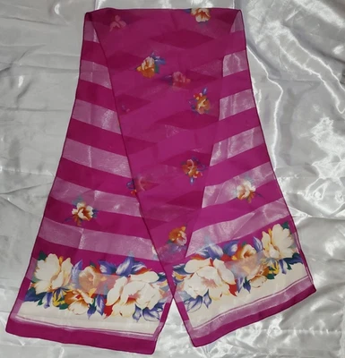 ¿SEDA VINTAGE? BUFANDA MUJER Largo Rectángulo 13x62" ROSA BAYA FLORAL Paneles Transparentes Foto 1 de 4