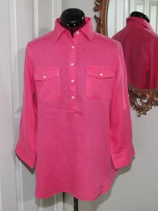 Camisa Lauren Ralph Lauren Rosa Lino Mangas 3/4 Enrollables Talla Med - Imagen 1 de 7