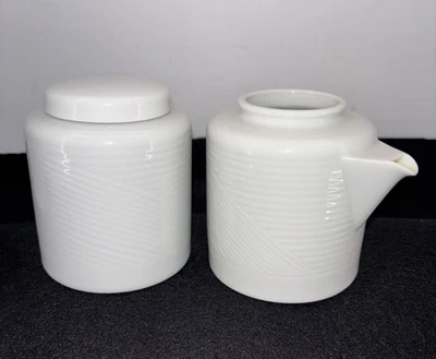 Dansk International Designs TAPESTRIES WINTER WHITE Creamer & Sugar Bowl w 1 Lid - Image 1 of 4