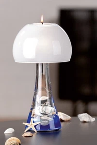Gilde Dreamlight Teelichtleuchter Lampe Salon "Ocean" Glas Handarbeit Blau Weiß - Bild 1 von 3
