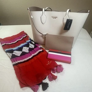 Kate Spade New York Bleecker Saffiano Leather Large Bag Tote Plus Wallet & Scarf - Picture 1 of 19