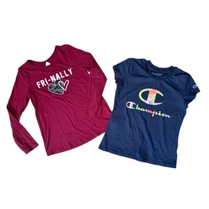 Lot of 2 Champions & Justice T-Shirts Kid’s Girls Size 7 Blue Red Classic - Picture 1 of 4