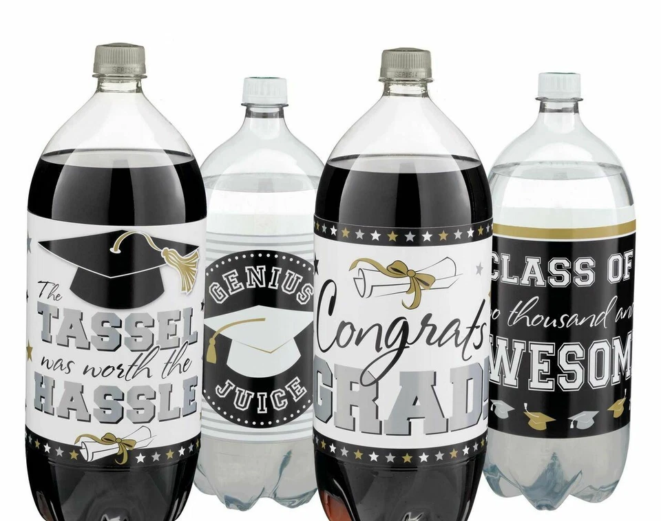 Graduation Beverage Soda 2 Liter Bottle Labels 4 Ct Awesome Grad Tassel - Image 1 of 1