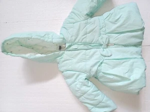 baby coat, light green, polka dot interior, size 12m, zip up, hooded, winter - Picture 1 of 3