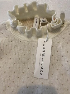 NWT Janie And Jack Ruffled Neck Long Sleeve Pullover Ivory Sweater Girls Size 12 - Picture 1 of 8