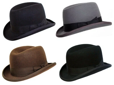   Sombrero Churchill Homburg para Hombre Hecho a Mano 100 % Lana Top Rígido Fieltro Clásico Trilby - Imagen 1 de 3