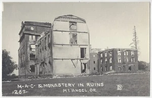 1919 Mt. Ángel, Oregon - FOTO REAL Monasterio en ruinas después del incendio - Postal antigua - Imagen 1 de 2