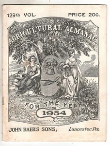 John Baer's Sons Agricultural Almanac 1954 Lancaster PA 129th Volume - Picture 1 of 2