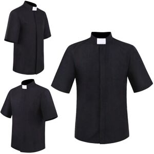 Men's Tab Collar Short Sleeves Clergy Shirts for Priest Pastor Church Costume
