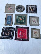Antique Chinese Silk Qing  Embroidery Wall Forbidden Stiched panel RARE Lot of 9