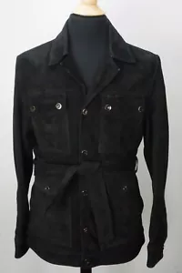 Isaia Black Suede 100% Lamb Leather Belted Field Jacket Coat 38 48EU BRAND NEW - Picture 1 of 8