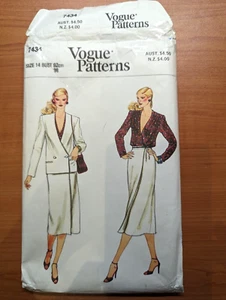 VOGUE 7434 Size 14 Misses Double Breasted Jacket Skirt Blouse Vintage Uncut - Picture 1 of 3