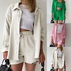 Elegant Women's Solid Color Shirt and Tie Shorts Set for a Sophisticated Look