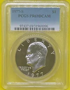 1977 S  Clad Eisenhower Ike Dollar PR69DCAM PCGS Proof 69 Deep Cameo - Picture 1 of 5