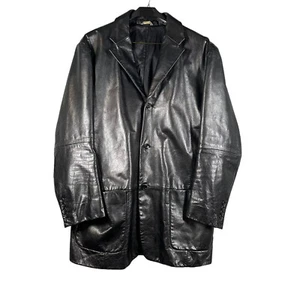 Abrigo largo de cuero negro genuino BANANA REPUBLIC para hombre grande - Imagen 1 de 12