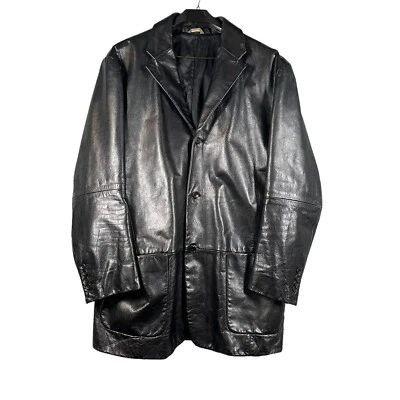 BANANA REPUBLIC Genuine Black Leather Topcoat Overcoat Long Coat Men Large - Image 1 of 4