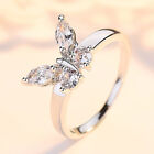 Women Silver Wedding Ring Exquisite Cubic Zirconia Butterfly Jewelry Size 6-10