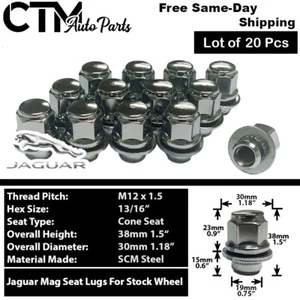20x Chrome Jaguar OEM Factory 12x1.5 Lug Nuts Fit  F/X/S Type XE/F/J C2C35294010 - Picture 1 of 3