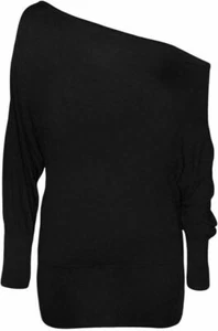 Womens Long Sleeves Top Ladies Off Shoulder Shirt Plain Casual Baggy Top UK 8-26 - Picture 1 of 20