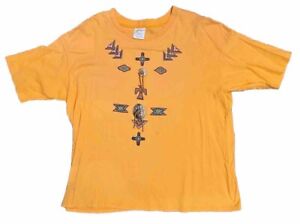 T-shirt homme vintage L jaune concho bijoux grande chemise aztèque Y2K
