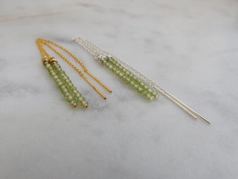 Peridot facettierte runde kleine Perlen Gold & Silber lange Kette Einfädler O... - Bild 1 von 4