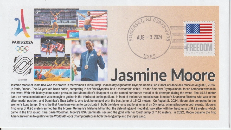 6° Cachets Paris 2024 Olympics Jasmine Moore Team USA Triple Jump Bronze Medal  - Image 1 of 1