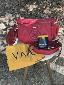 Valentino by Mario 3-In-1 Quilted Red Leather Shoulder Crossbody Bag & CoinPouch - Picture 1 of 24