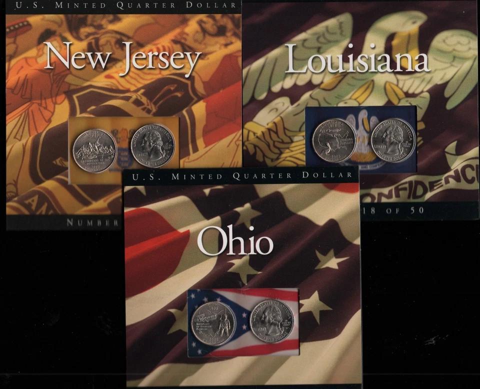 Lot of 3 US Mint Packaged State Quarters, NJ, LA and OH, P & D - Image 1 of 1