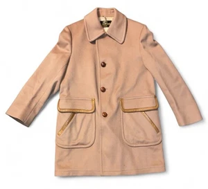 Vintage Zero King Mens 38 Tan USA Virgin Wool And Leather Overcoat Blazer - Picture 1 of 11