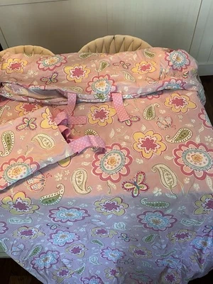 Pottery Barn Kids /Queen Paisley Duvet Set Pink & Green VGC - Image 1 of 4