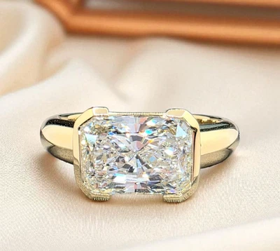 Anillo de diamantes cultivados en laboratorio corte radiante certificado IGI D VS1 de 3,00 quilates East West 14 k Foto 1 de 4