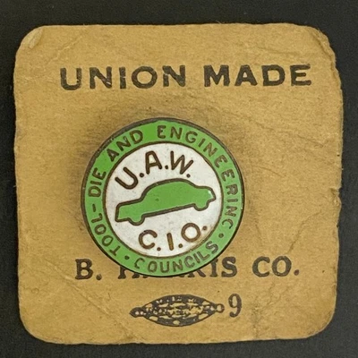 Herramienta UAW-CIO troquel e ingeniería esmaltada solapa pasador atornillado c1942-48 13 mm Foto 1 de 2