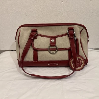 Bolso de hombro Stone Mountain de lona y cuero beige y rojo tamaño mediano Foto 1 de 4